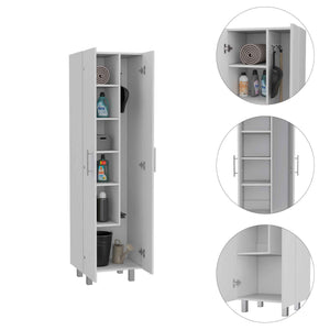 English Elm Halifax Tall 2-Door Rectangle Closet Pantry with 5 Shelves for Brooms, Mops & Home Storage White B062S00089