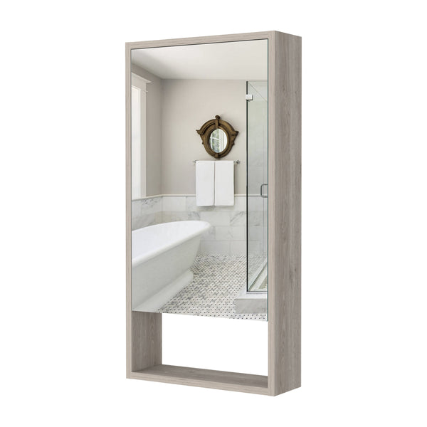 English Elm Burlington Modern Rectangular Medicine Cabinet with Mirrored Door and Open Shelves for Baths Light Gray B06280282