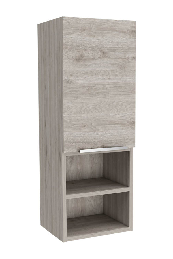English Elm Light Grey Transitional Bathroom Cabinet with 2 Doors & 4 Shelves — Slim 32" Storage for Towels, Decor, Toiletries (Modern Neutral Finish) B06280563