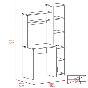 English Elm Light Oak 6-Shelf Writing Desk with Built-in Bookcase and Spacious Shelves, Sturdy Manufactured Wood Finish B06280289