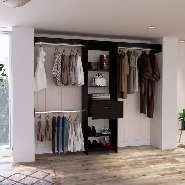 English Elm 1-Drawer Wengue Closet System with 4 Shelves & 3 Metal Support Rods, 82.9" H x 98.4" W Stylish Storage B062S00034