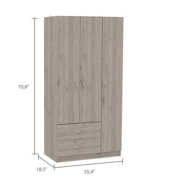 English Elm Rowaton Light Gray 2-Drawer 3-Door Armoire – 70.8" Tall Spacious Storage Closet with 4 Shelves B062S00046