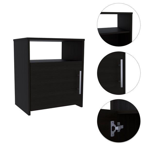 English Elm Wenge Minimalist 1-Shelf Nightstand with Door and Open Shelf, Compact Wengue Finish Storage Cabinet B06280043
