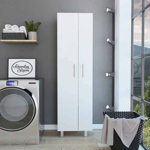 English Elm Halifax Tall 2-Door Rectangle Closet Pantry with 5 Shelves for Brooms, Mops & Home Storage White B062S00089