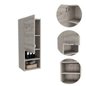 English Elm Light Grey Transitional Bathroom Cabinet with 2 Doors & 4 Shelves — Slim 32" Storage for Towels, Decor, Toiletries (Modern Neutral Finish) B06280563