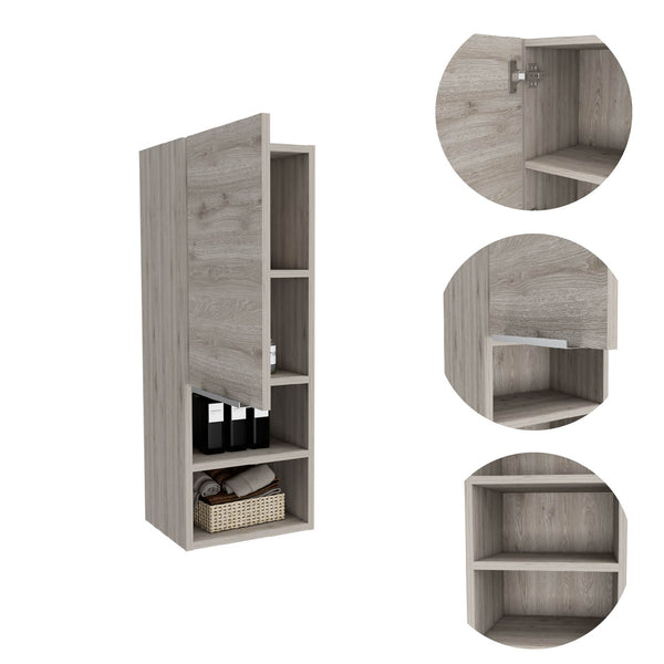 English Elm Light Grey Transitional Bathroom Cabinet with 2 Doors & 4 Shelves — Slim 32" Storage for Towels, Decor, Toiletries (Modern Neutral Finish) B06280563