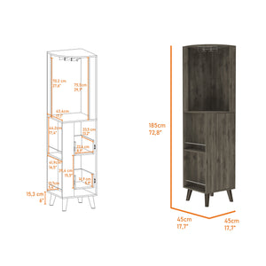 English Elm Dark Brown Corner Bar Cabinet with Cup Rack, Drawer and 5 Shelves for Elegant Space-Saving Storage B062S00107