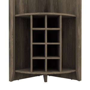English Elm Morgana Corner Bar Cabinet with 8 Wine Cubbies, 5 Shelves & Cup Rack — Macadamia Finish Elegance Dark Brown B062S00019