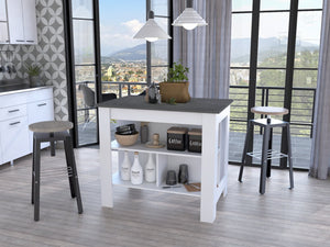 English Elm Rockaway 3-Shelf Kitchen Island In White And Onix - Stylish Storage & Prep Station For Any Space B06280050-GIGA