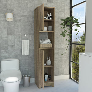 English Elm Brighton Light Oak Linen Cabinet 67.8" Tall 5-Shelf Organizer with 2 Doors & Open Display Shelf B06280089