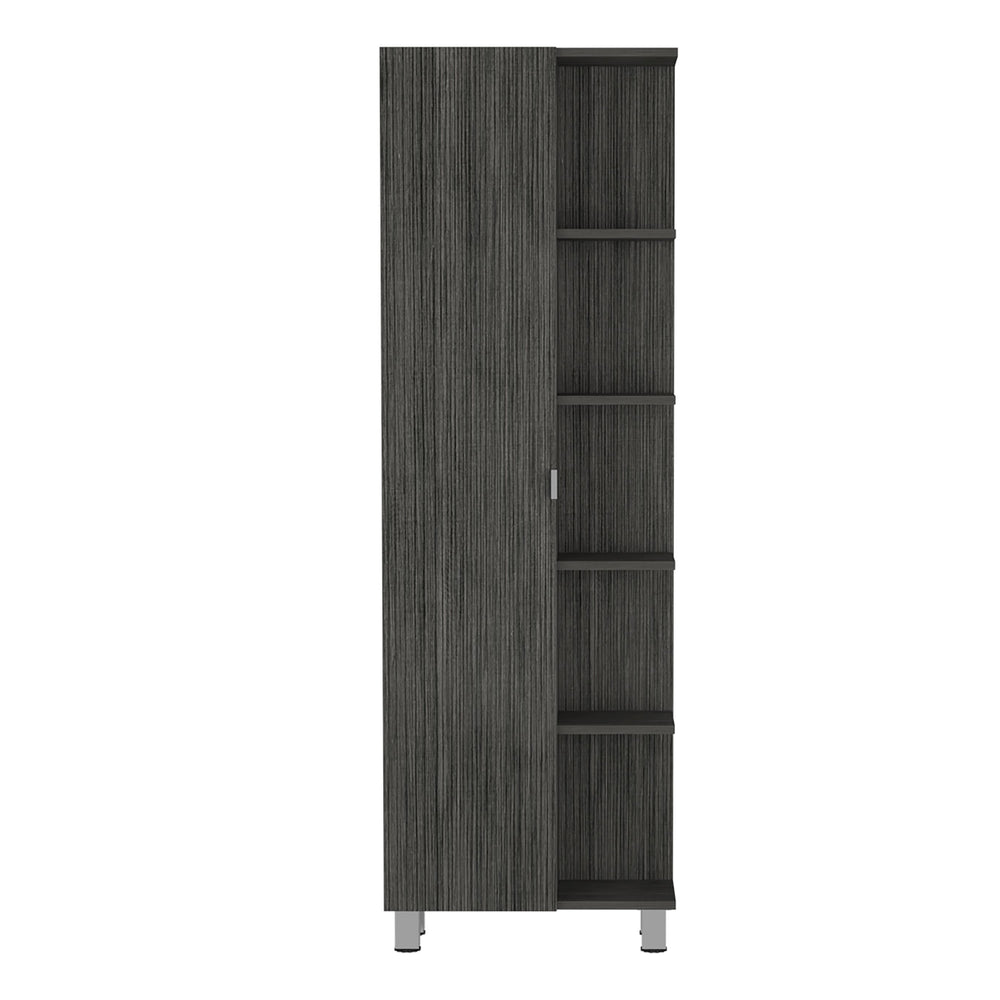 English Elm Smokey Linen Cabinet with 5 Open Shelves & Concealed Storage, 62" Tall Smokey Oak Bathroom Organizer B06280252