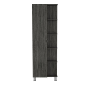 English Elm Smokey Linen Cabinet with 5 Open Shelves & Concealed Storage, 62" Tall Smokey Oak Bathroom Organizer B06280252