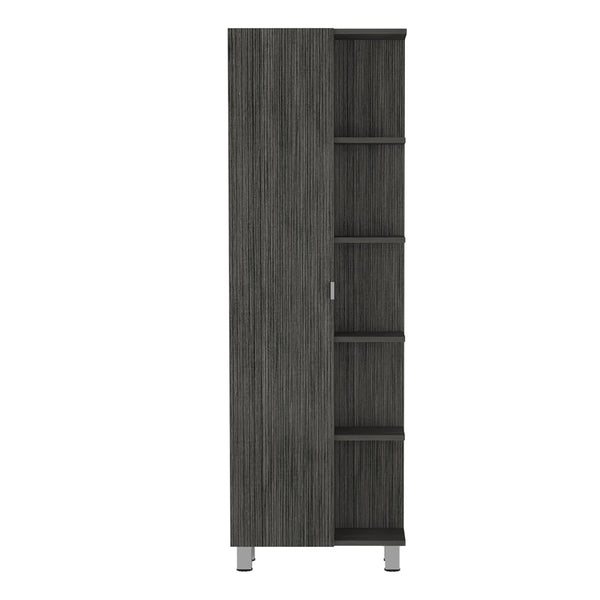 English Elm Smokey Linen Cabinet with 5 Open Shelves & Concealed Storage, 62" Tall Smokey Oak Bathroom Organizer B06280252