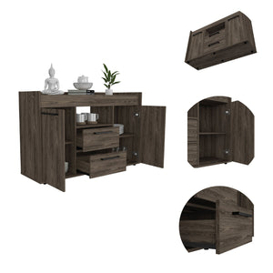 English Elm Chapella Dark Walnut 2-Drawer Sideboard with 2 Doors, 6 Shelves — Elegant Modern Storage Console for Dining Room Decor B062S00064