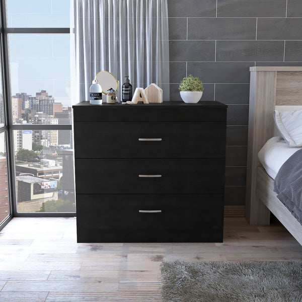 English Elm 3-Drawer Modern Dresser Wenge Finish with Sleek Metal Handles, Compact Storage Solution for Any Room B06280071