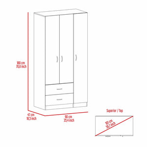 English Elm Rowaton White 3-Door 2-Drawer Armoire – 70.8" Tall Spacious Closet Organizer with 4 Shelves, Classic Finish B062S00043