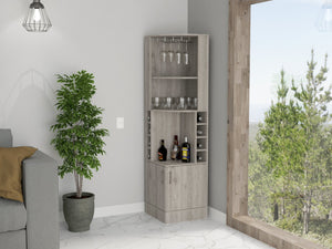 English Elm Light Gray Bar Cabinet for 8 Bottles with Central Display Shelf and Concealed Storage, 71.1"H B062P202122
