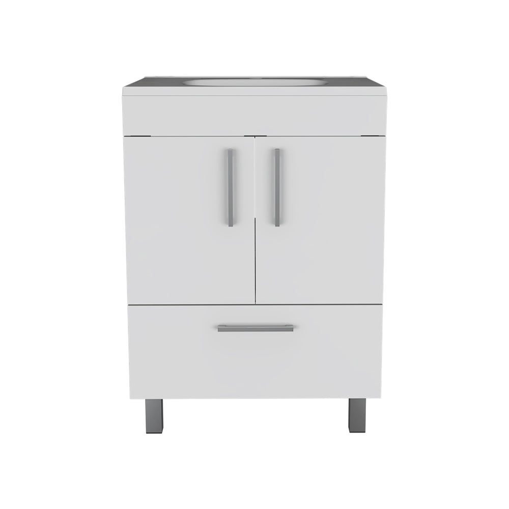 English Elm White 2-Door Rectangle Single Bathroom Vanity with Spacious Top, Shelf & Drawer Organizer, 33.5" H B062S00097
