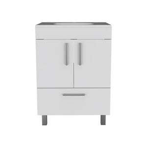English Elm White 2-Door Rectangle Single Bathroom Vanity with Spacious Top, Shelf & Drawer Organizer, 33.5" H B062S00097