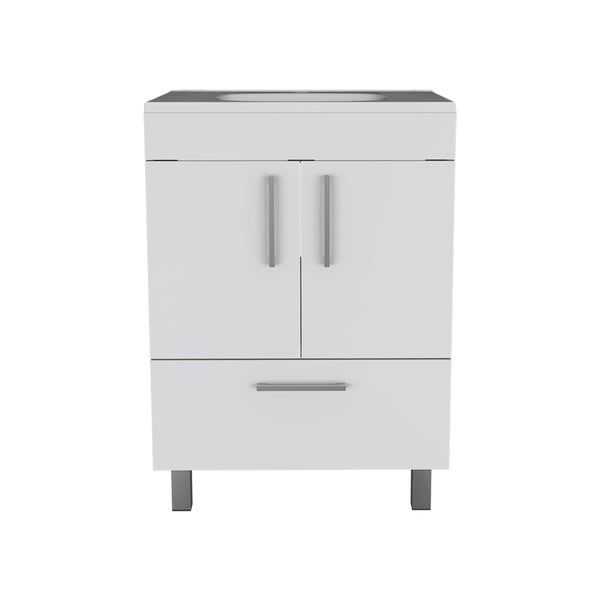 English Elm White 2-Door Rectangle Single Bathroom Vanity with Spacious Top, Shelf & Drawer Organizer, 33.5" H B062S00097