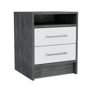 English Elm Smokey 2-Drawer Nightstand in Oak & White Finish with 1 Shelf — Compact Rectangular Storage Accent B06280355