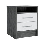 English Elm Smokey Oak and White 2-Drawer 1-Shelf Rectangle Nightstand