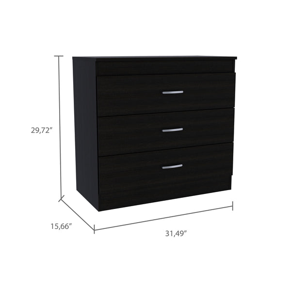 English Elm 3-Drawer Modern Dresser Wenge Finish with Sleek Metal Handles, Compact Storage Solution for Any Room B06280071