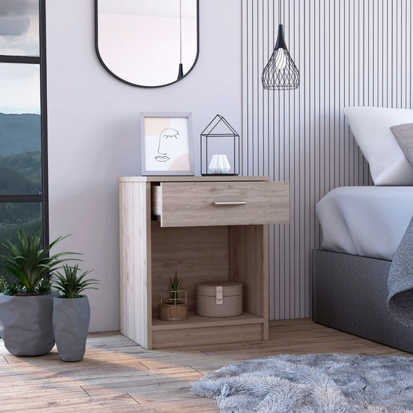 English Elm Light Grey Romantic Nightstand with Superior Top, 1 Drawer & 1 Shelf for Books, Essentials, Compact Elegance B06280364