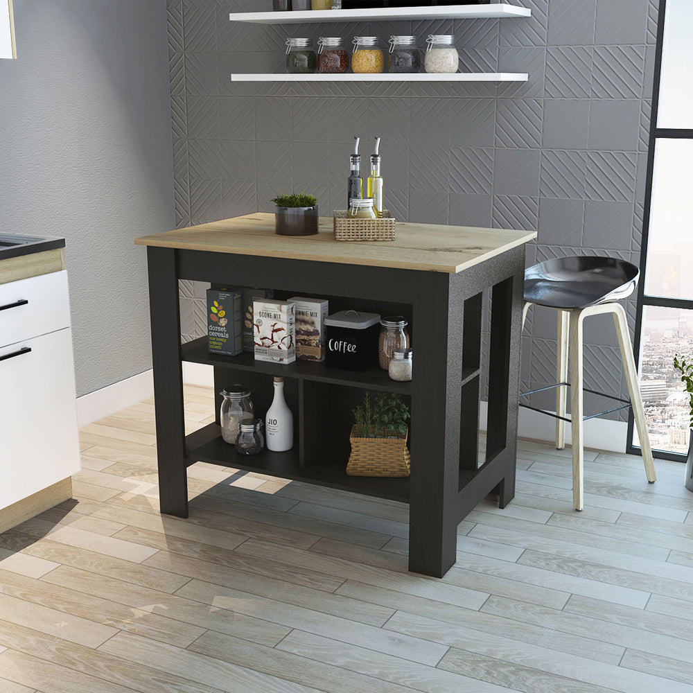 English Elm 3-Shelf Kitchen Island In Wenge & Light Oak - Modern Storage Solution For Compact Spaces & Prep Tasks B06280048