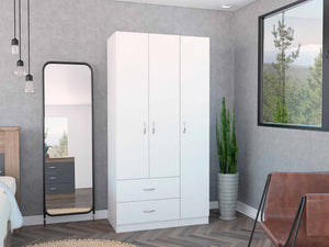 English Elm Rowaton White 3-Door 2-Drawer Armoire – 70.8" Tall Spacious Closet Organizer with 4 Shelves, Classic Finish B062S00043