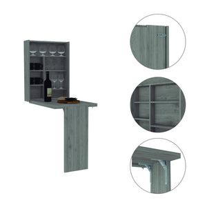 English Elm Light Grey Foldable Desk Wall-Mounted Workstation with Hutch Shelves, Locking Safety, All-Metal Hardware B06280122