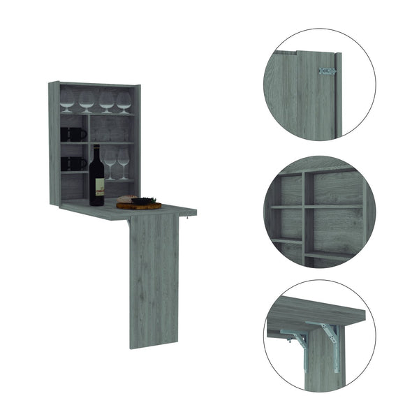 English Elm Light Grey Foldable Desk Wall-Mounted Workstation with Hutch Shelves, Locking Safety, All-Metal Hardware B06280122