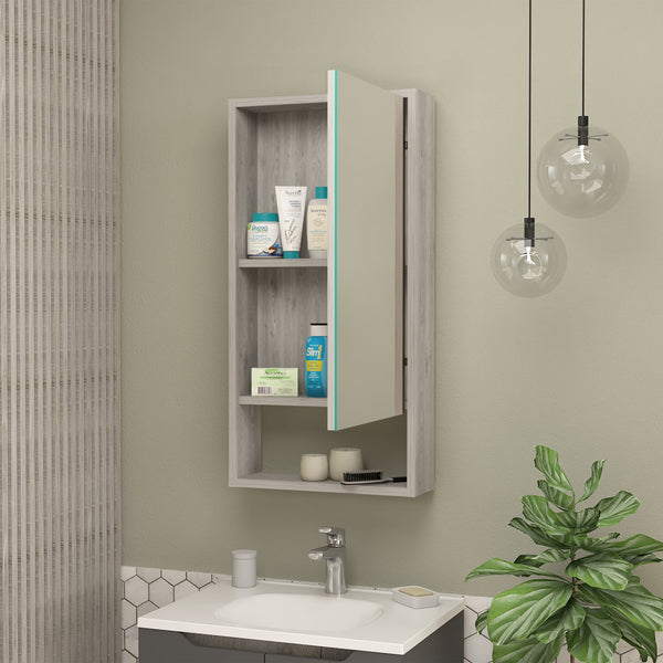 English Elm Burlington Modern Rectangular Medicine Cabinet with Mirrored Door and Open Shelves for Baths Light Gray B06280282
