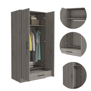 English Elm Conway Rectangle Armoire with Built-In Rod and Shelf, Modern Neutral Finish, Classic Versatile Storage Light Gray B062S00111