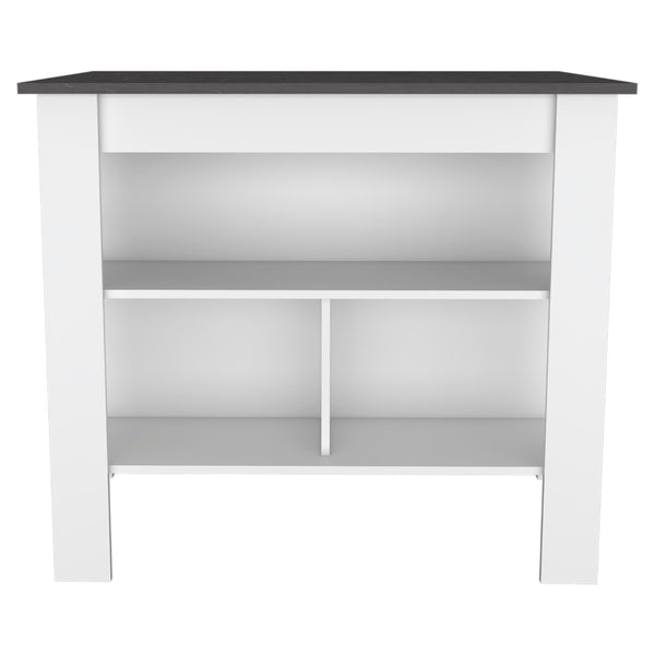 English Elm Rockaway 3-Shelf Kitchen Island In White And Onix - Stylish Storage & Prep Station For Any Space B06280050-GIGA