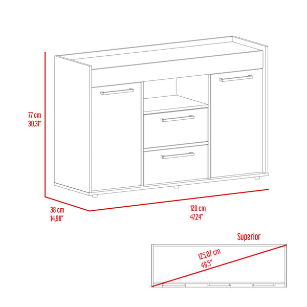 English Elm Chapella Dark Walnut 2-Drawer Sideboard with 2 Doors, 6 Shelves — Elegant Modern Storage Console for Dining Room Decor B062S00064