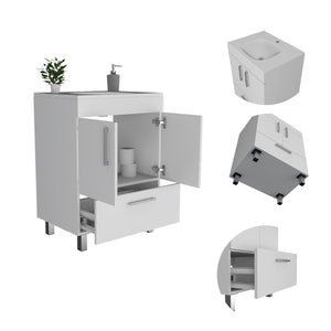 English Elm White 2-Door Rectangle Single Bathroom Vanity with Spacious Top, Shelf & Drawer Organizer, 33.5" H B062S00097