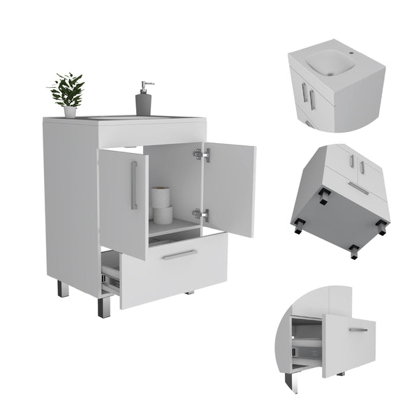 English Elm White 2-Door Rectangle Single Bathroom Vanity with Spacious Top, Shelf & Drawer Organizer, 33.5" H B062S00097