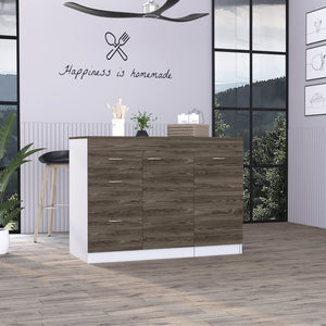 English Elm Laurel 3-Drawer Convertible L-Shaped Kitchen Island in White & Dark Walnut — Durable Hardware, Ample Storage and Spacious Countertop Design B062S00066