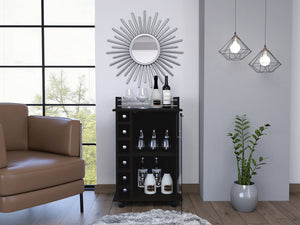 English Elm 6-Bottle Wenge Bar Cart with 3 Shelves, Glass Door & Lockable Wheels — Stylish Wine Storage and Display B06280468