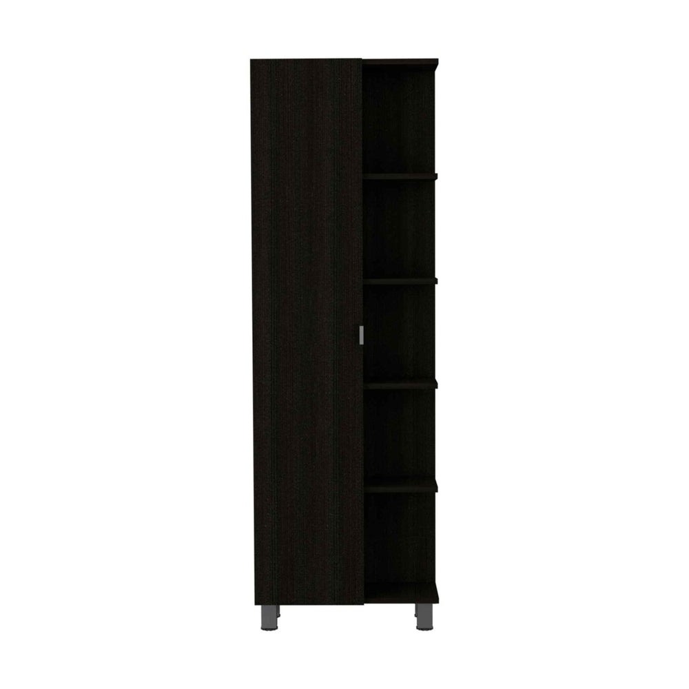 English Elm Wenge 5-Shelf Tall Cabinet For Modern Storage Solutions – Stylish Linen Organizer With Concealed Space B06280254-GIGA