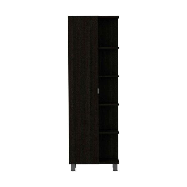 English Elm Wenge 5-Shelf Tall Cabinet For Modern Storage Solutions – Stylish Linen Organizer With Concealed Space B06280254-GIGA