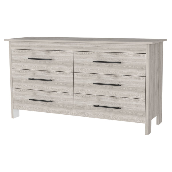 English Elm Southington Sleek 6-Drawer Rectangle Dresser with Black Metal Pulls and Spacious Organized Storage Light Gray B062S00142