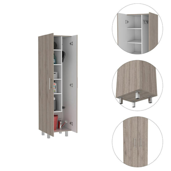 English Elm Halifax Tall 2-Door Rectangle Closet Pantry with 5 Shelves for Brooms, Mops & Home Storage Beige B062S00090