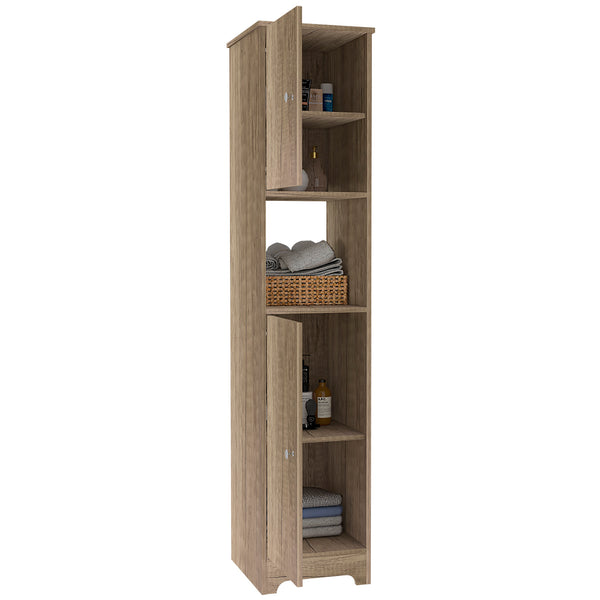 English Elm Brighton Light Oak Linen Cabinet 67.8" Tall 5-Shelf Organizer with 2 Doors & Open Display Shelf B06280089