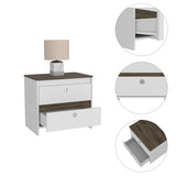 English Elm White and Dark Brown 2-Drawer Nightstand