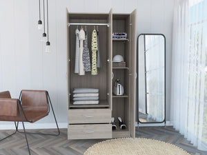 English Elm Rowaton Light Gray 2-Drawer 3-Door Armoire – 70.8" Tall Spacious Storage Closet with 4 Shelves B062S00046
