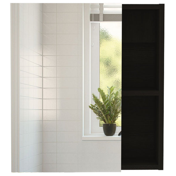English Elm 1-Shelf Rectangle Medicine Cabinet Wengue Mirror — Compact Modern Storage, Sleek Black Tone Accent B06280245
