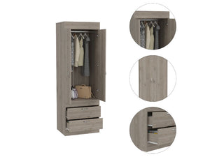 English Elm Light Gray 2-Drawer Armoire with Hanging Rod and Shelves — Slim Tall Storage for Clothing & Accessories B062P202116