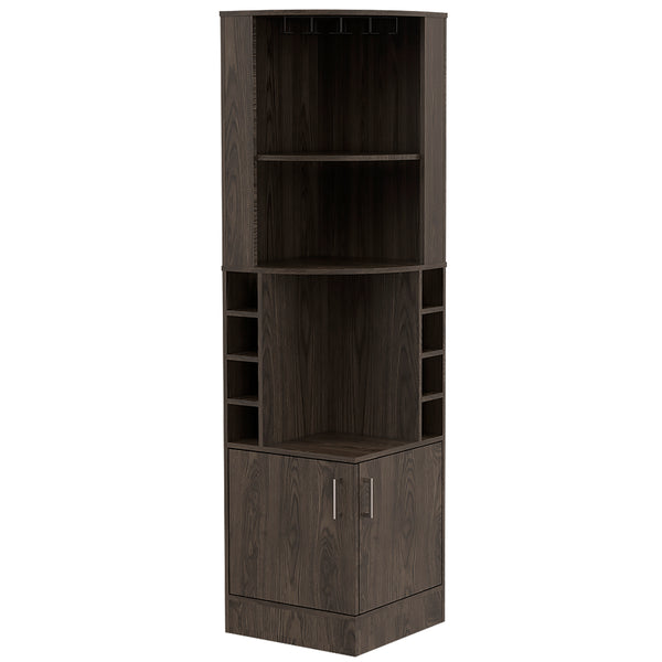 English Elm Dark Walnut Elegant 8-Bottle Bar Cabinet with 2 Shelves, Concealed Storage & Display Nook, 71" B062P202120